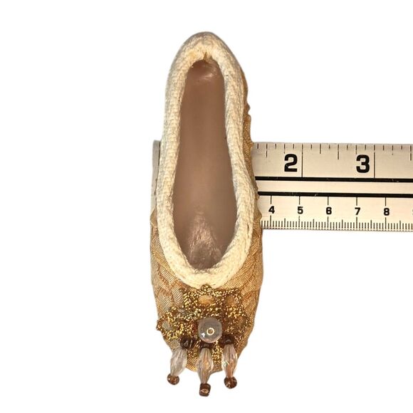 Ballet Slippers Toe Shoes Ornament Or Decor Gold Fabric Embellished & Ribbon 4.5 - Picture 12 of 14